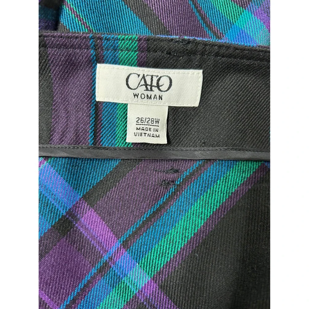 Cato Plaid Midi Skirt Purple Blue Green Black Size 26/28W Fall Holiday Office
